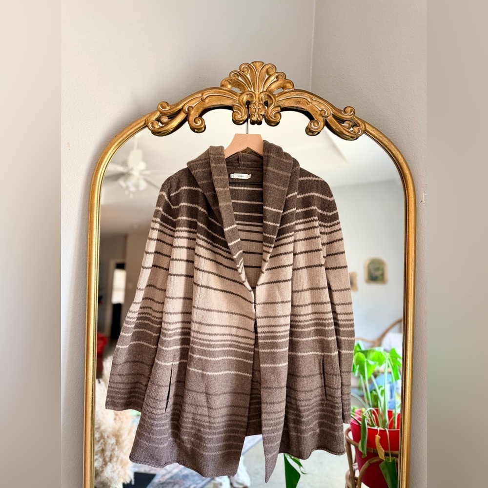 Vince stripe brown hooded sweater small wool